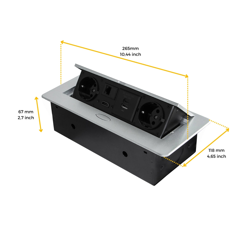 Emuca Multipresa Atom 26 A+C per scrivania, EU, Verniciato alluminio, Acciaio e Tecnoplastica e Zama, 1 u.