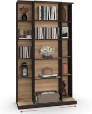 ALPHONSE Libreria scorrevole in legno e nero a 5 livelli e 15 nicchie