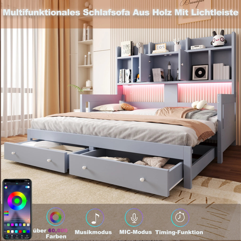 DIVANO LETTO Estraibile 90x190 cm Grigio in Legno