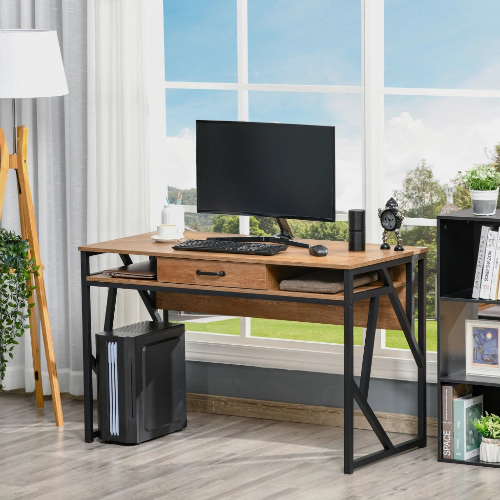 Scrivania Industriale con Cassetto e Ripiani ¨C zephmum ¨C Nero, Metallo, 120x60x76 cm