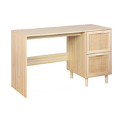 Scrivania in canna e legno 2 cassetti, marrone naturale