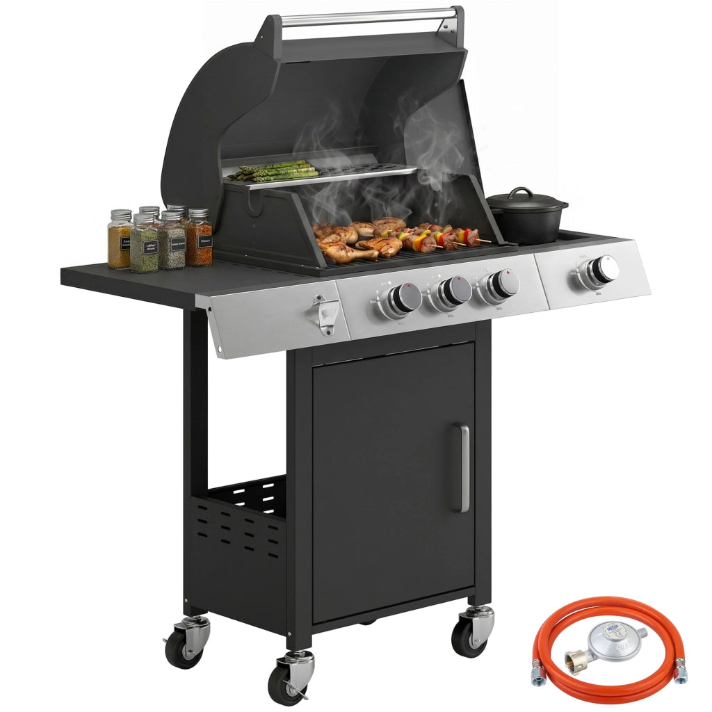 Barbecue a Gas 3 Fuochi con Bruciatore Laterale ¨C zephmum ¨C Nero 109x50x109 cm
