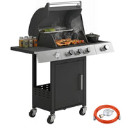 Barbecue a Gas 3 Fuochi con Bruciatore Laterale ¨C zephmum ¨C Nero 109x50x109 cm