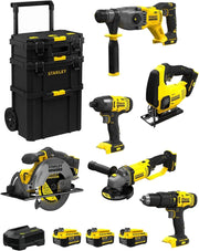 STANLEY FatMax Kit SVK601 (SFMCH900 + SFMCG400 + SFMCD711 + SFMCF800 + SFMCS500 + SFMCS600 + 3 Batterie 4,0 Ah + Caricabatteria + Caddy 3in1)