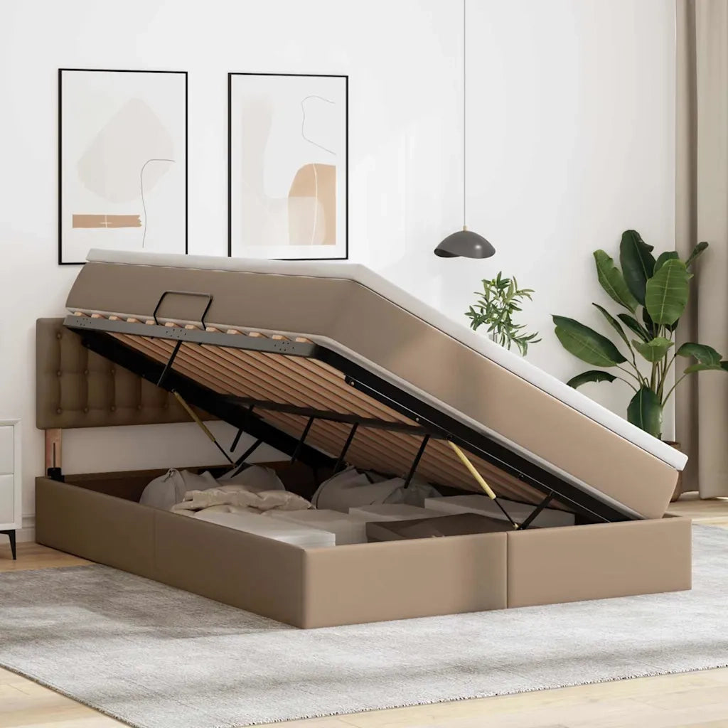 Letto con contenitore e LED con led Cappuccino 140 x 190 cm 3371032