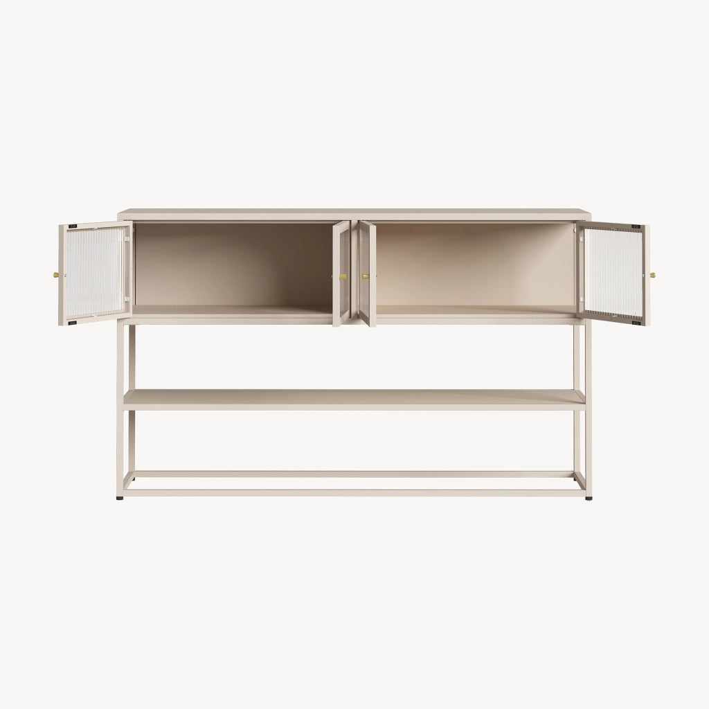 Credenza Bassa Säkylä con Ante in Vetro Scanalato 150x38x90 cm color Cammello [en.casa]