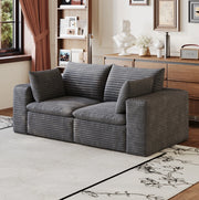 Divano modulare in tessuto grigio scuro con supporto in schiuma; design componibile