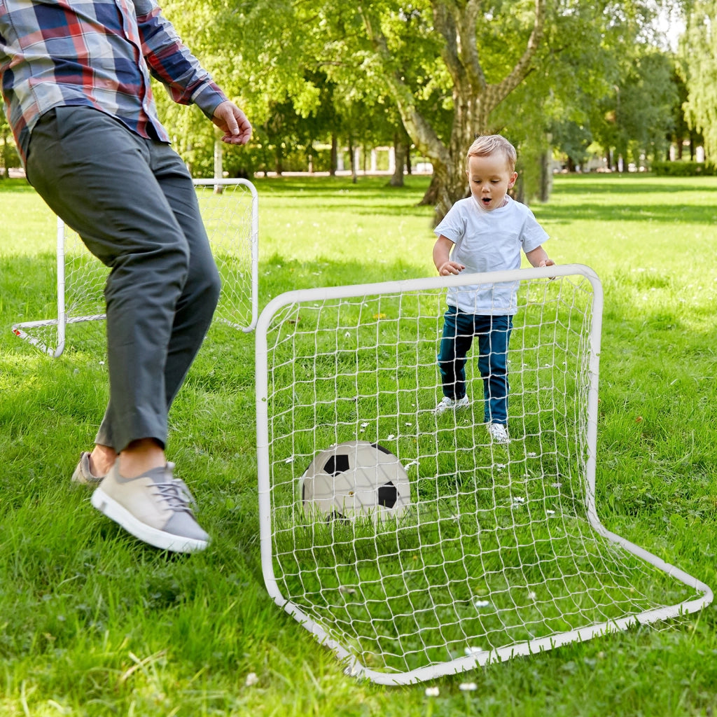 Set 2 Porte Calcio con Rete e Pallone ¨C zephmum ¨C Bianco, Acciaio e Poliestere, 78x46x56 cm