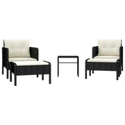 Set Divani da Giardino 5 pz | Set Salotto da Giardino con Cuscini Nero in Polyrattan