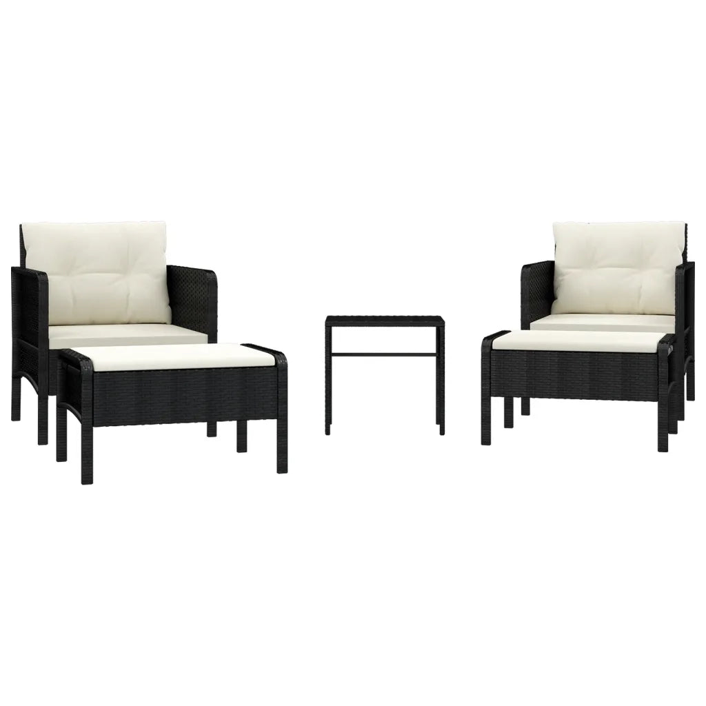 Set Divani da Giardino 5 pz | Set Salotto da Giardino con Cuscini Nero in Polyrattan