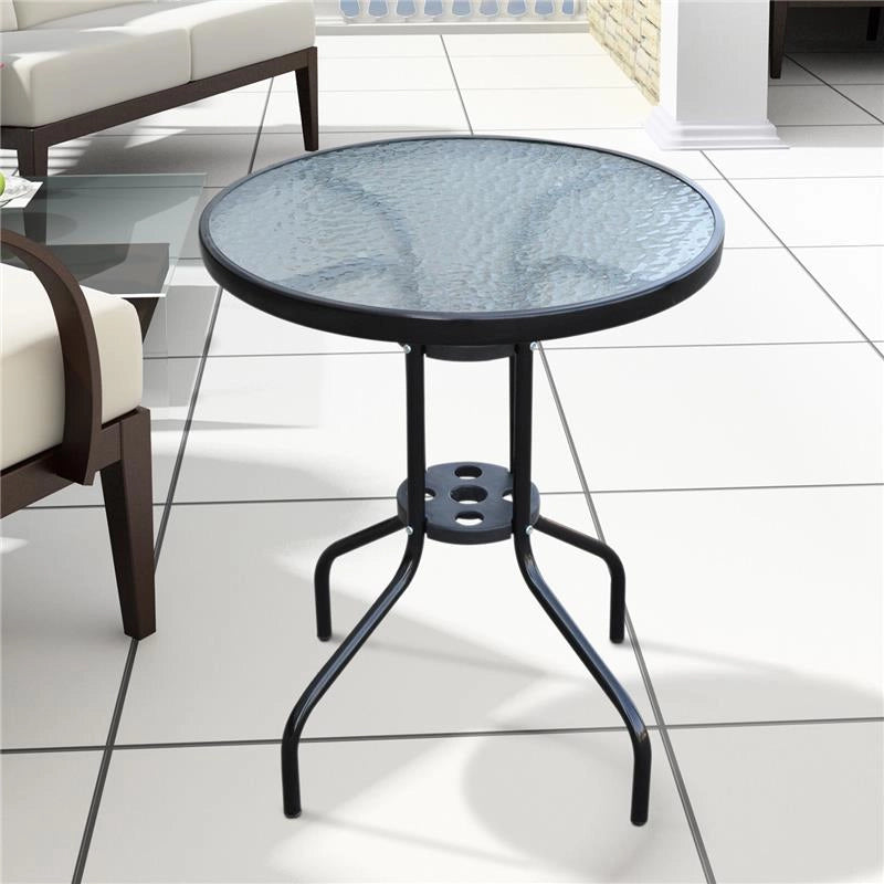 TAVOLINO IN FERRO ROTONDO CON PIANO IN VETRO TEMPERATO 60 X 70 CM NERO