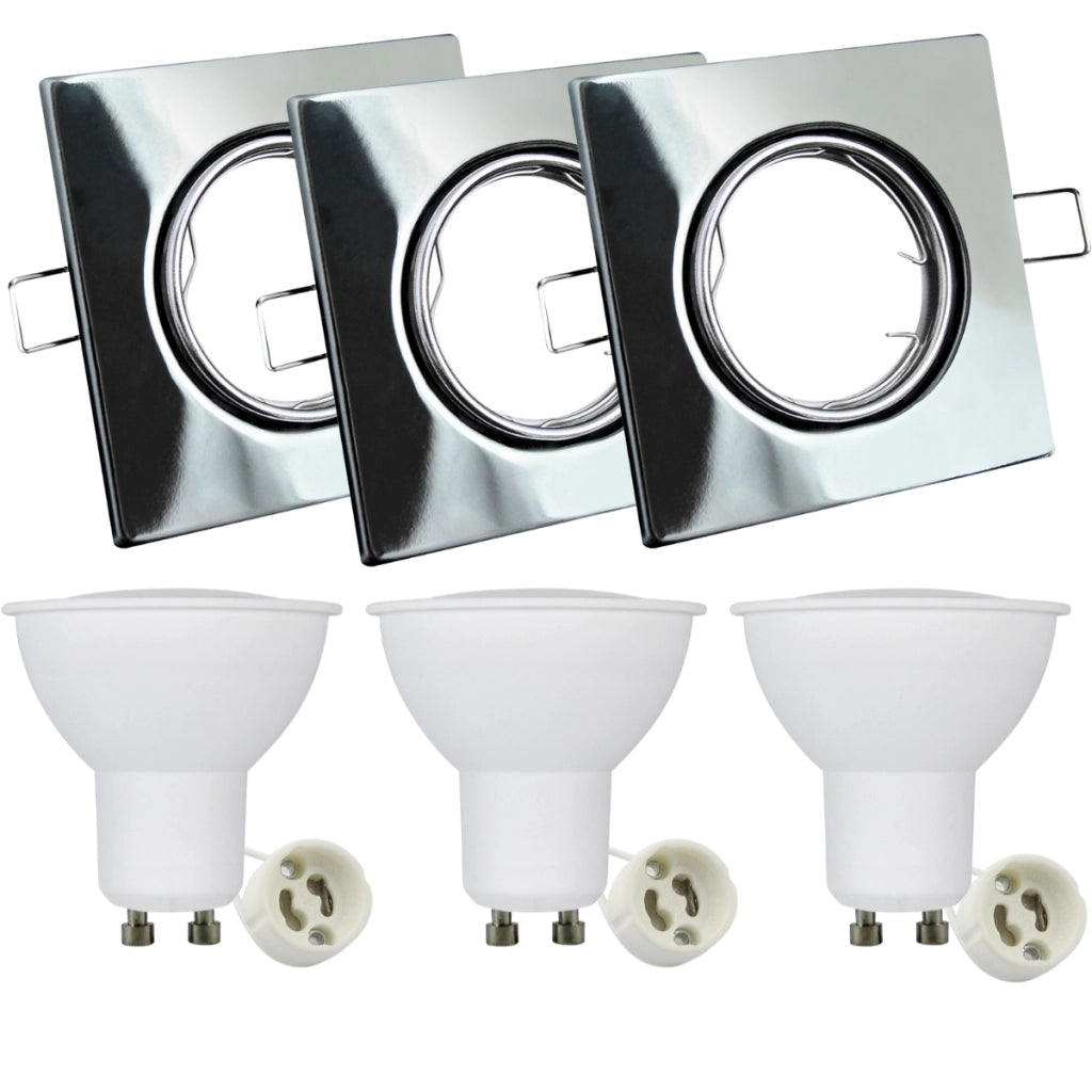 Faretti incasso quadrati cromo 3pz GU10 Polux OLIN