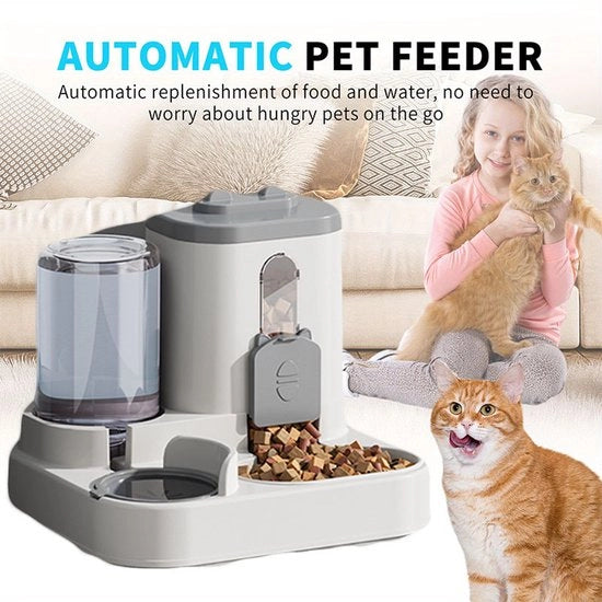 Automaico contenitore cibario Adatto per gatti con progetto resistente alle cadute e integrato dispensatore di acqua; Adatto per gatti piccoli, medi e grandi e cani. (Grigio)