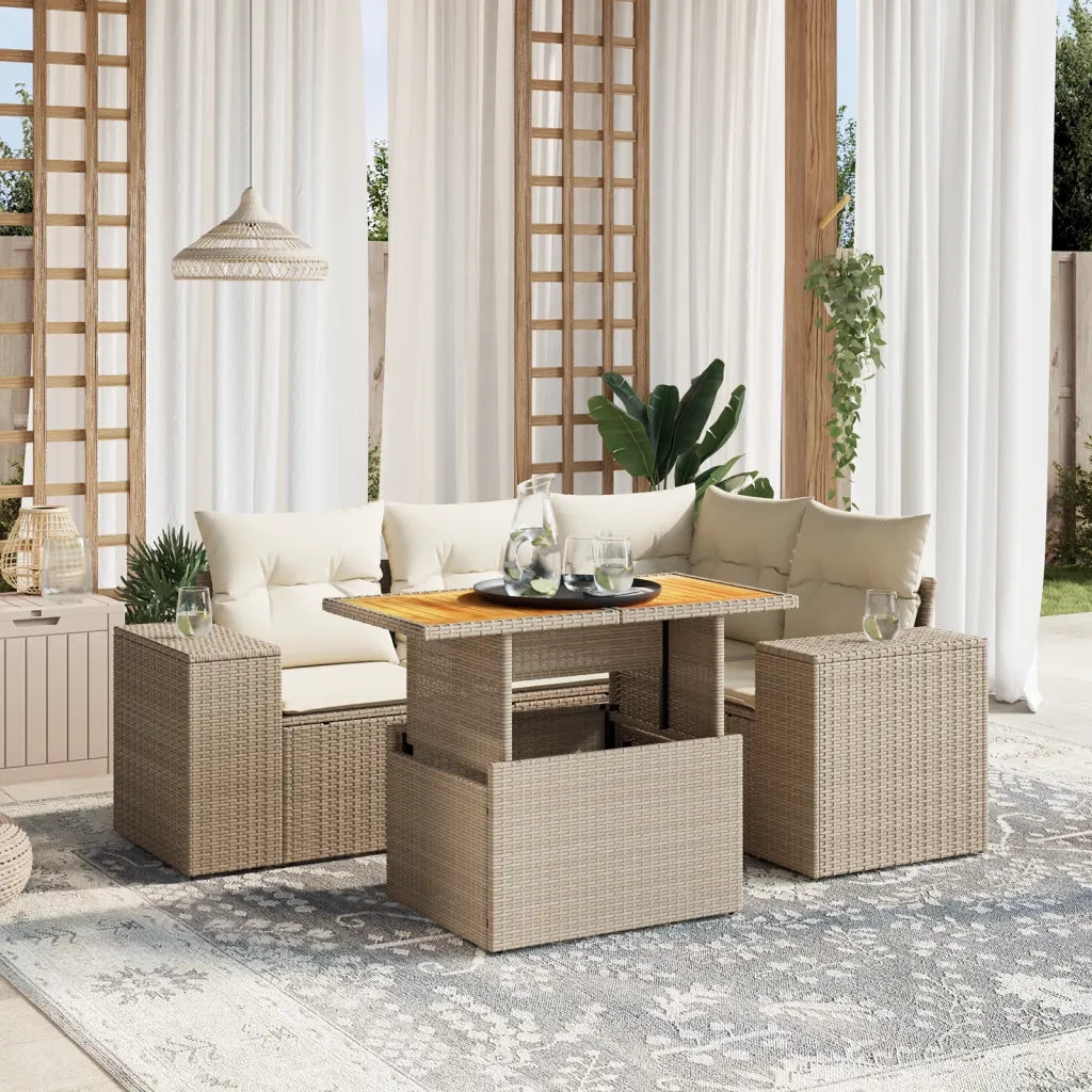 Set Divano da Giardino 5 pz con Cuscini Beige in Polyrattan 3272619