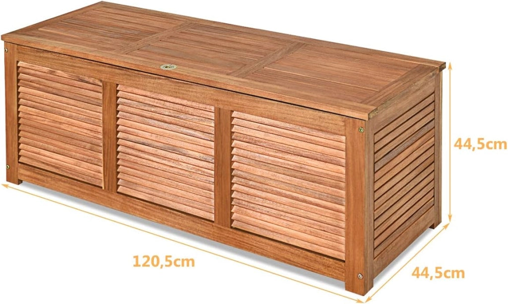 Baule da Giardino, Scatola Portaoggetti da Esterno in Legno con Capacità di Contenimento di 235 Litri, 120,5 x 44,5 x 44,5 cm