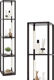 Lampada da Terra con Mensola, Lampadine LED Dimmerabili a 3 Livelli e Poli LED Ruotabili, Piantana Lampada da Terra per Soggiorno, Studio e Camera da Letto (Marrone)