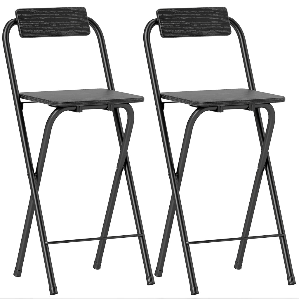 Sgabello da bar pieghevole con schienale ¨C ZephMum ¨C 2 pezzi, nero, struttura in metallo, 87 cm