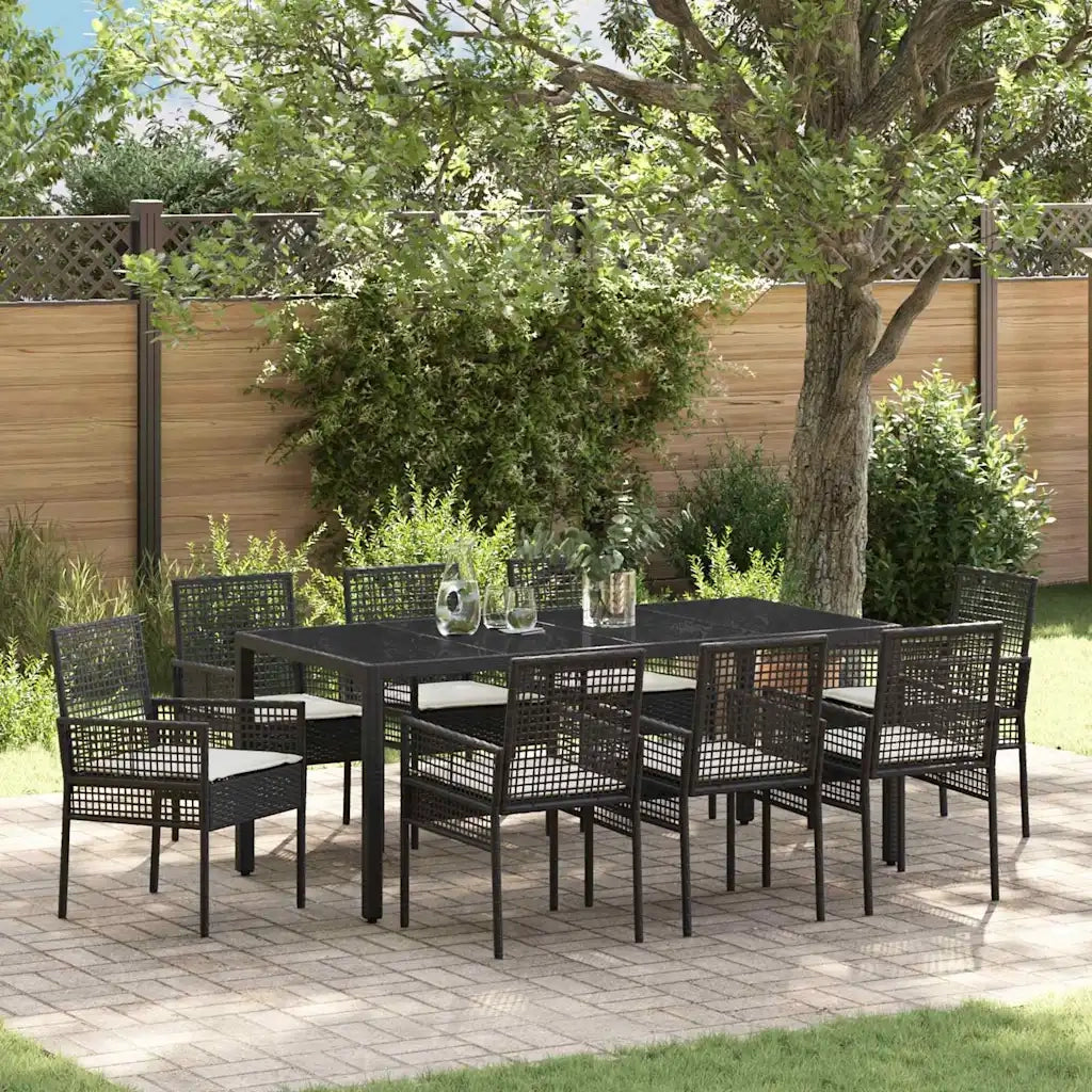 Set da Pranzo per Giardino 9 pcs Nero polyrattan 3334860