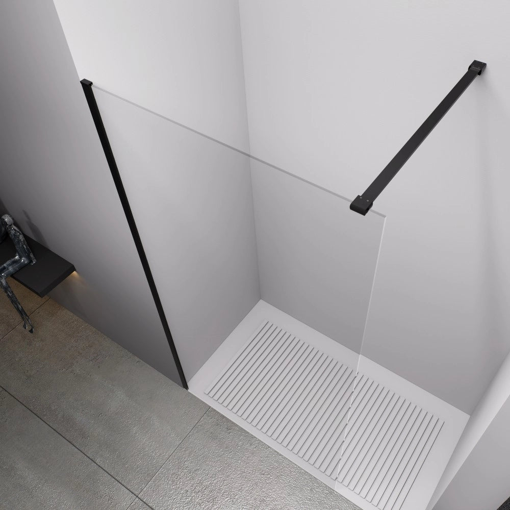 Box Doccia Walk In 70 cm h200 Profilo Nero Opaco Vetro Anticalcare Trasparente 8 mm | Cleò