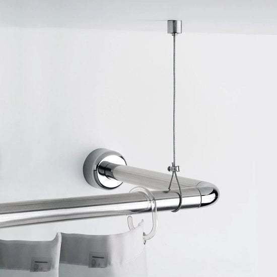 Supporto per tenda doccia regolabile - design - 1 pezzo - cromato - cavo in acciaio - 0,5 x 150 cm