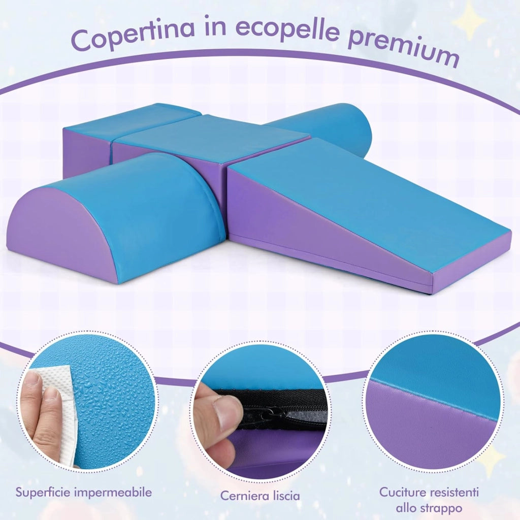 Set di 5 Blocchi con Diverse Forme e Colori, Giocattolo per Arrampicata e Strisciamento, Aiuta i Bambini a Crescere (Blu e viola)