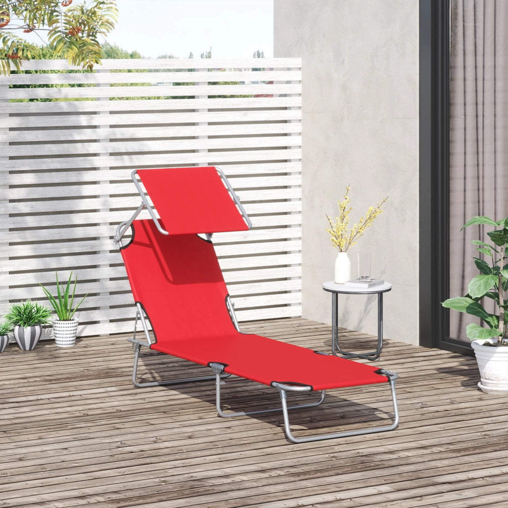 Poltrona Relax Esterno Reclinabile con Toldo Rimovibile ¨C zephmum ¨C Rosso 187x58x36 cm