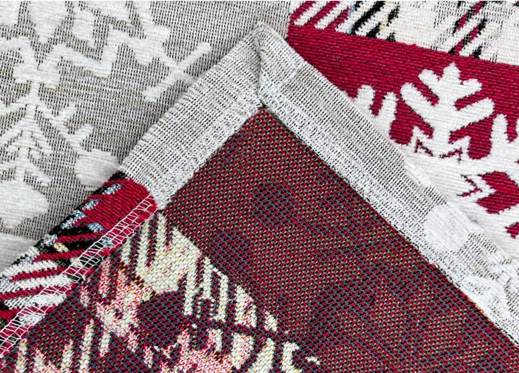 Tovaglia Centrino Runner Tavola Fantasia Edelweiss Cervo Made Italy - 40x180 - Rosso