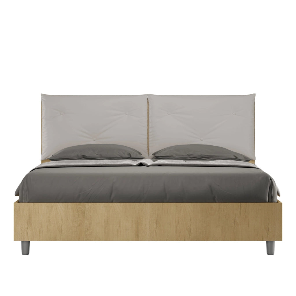 Letto Matrimoniale 160x190 cm con Rete Struttura Quercia con Cuscini in Similpelle Egos Appia Tortora