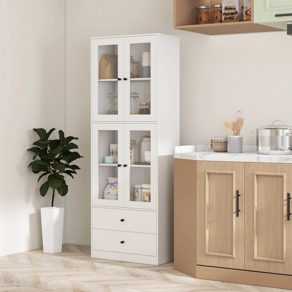 Armadio Cucina con Ante Vetrate e 2 Cassetti ¨C Zephmum ¨C 59x30x170 Bianco