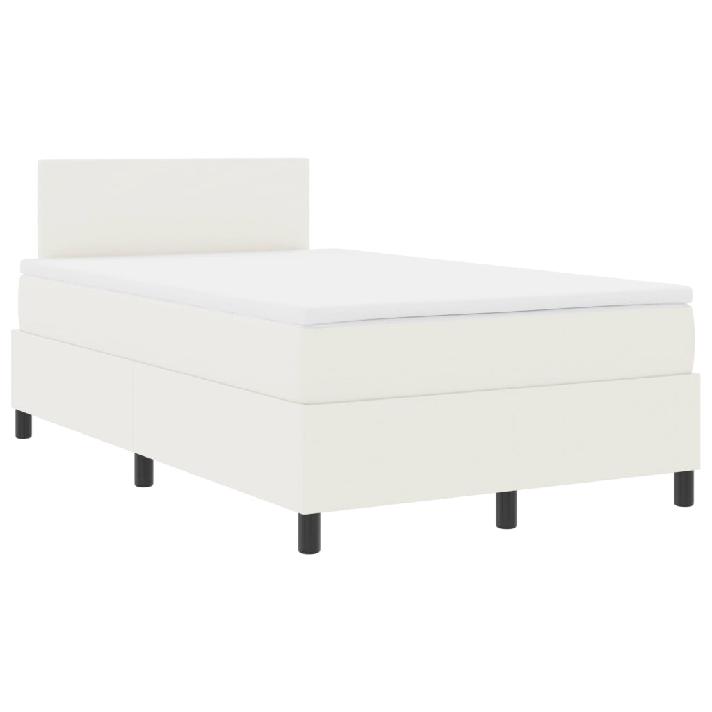 Letto con Box Spring con Materasso & Luce LED Crema Piccolo Matrimoniale Tessuto Corduroy