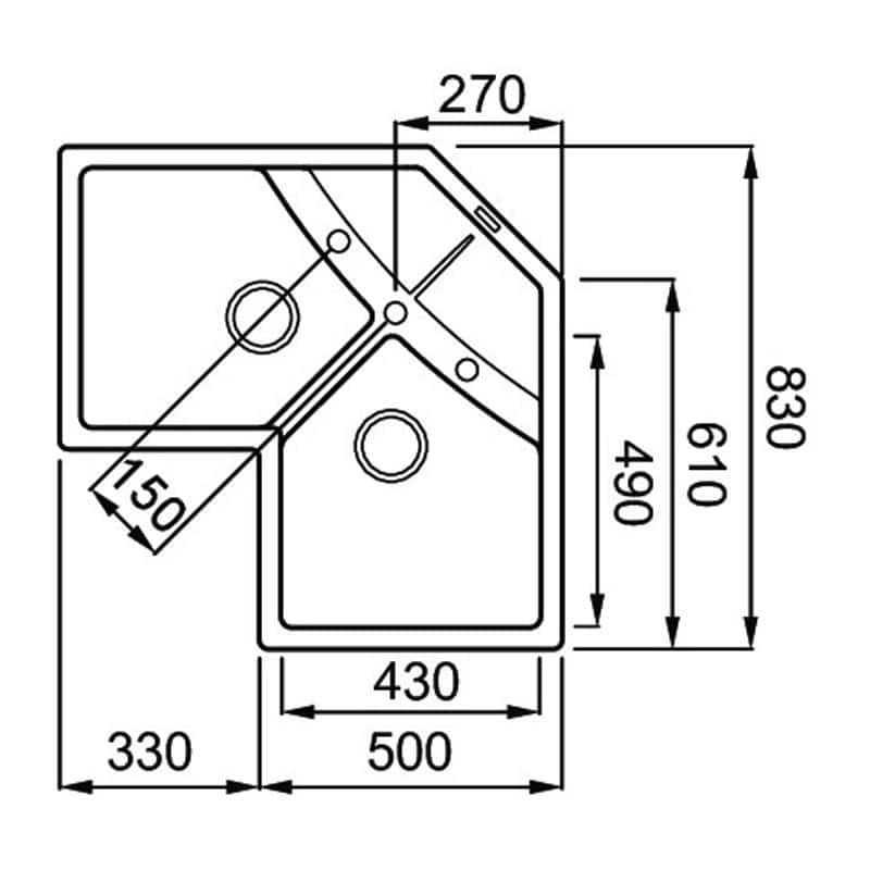 Lavello Angolare Elleci Incasso Unico Corner Metaltek Grigio Aluminium LMUCOR79