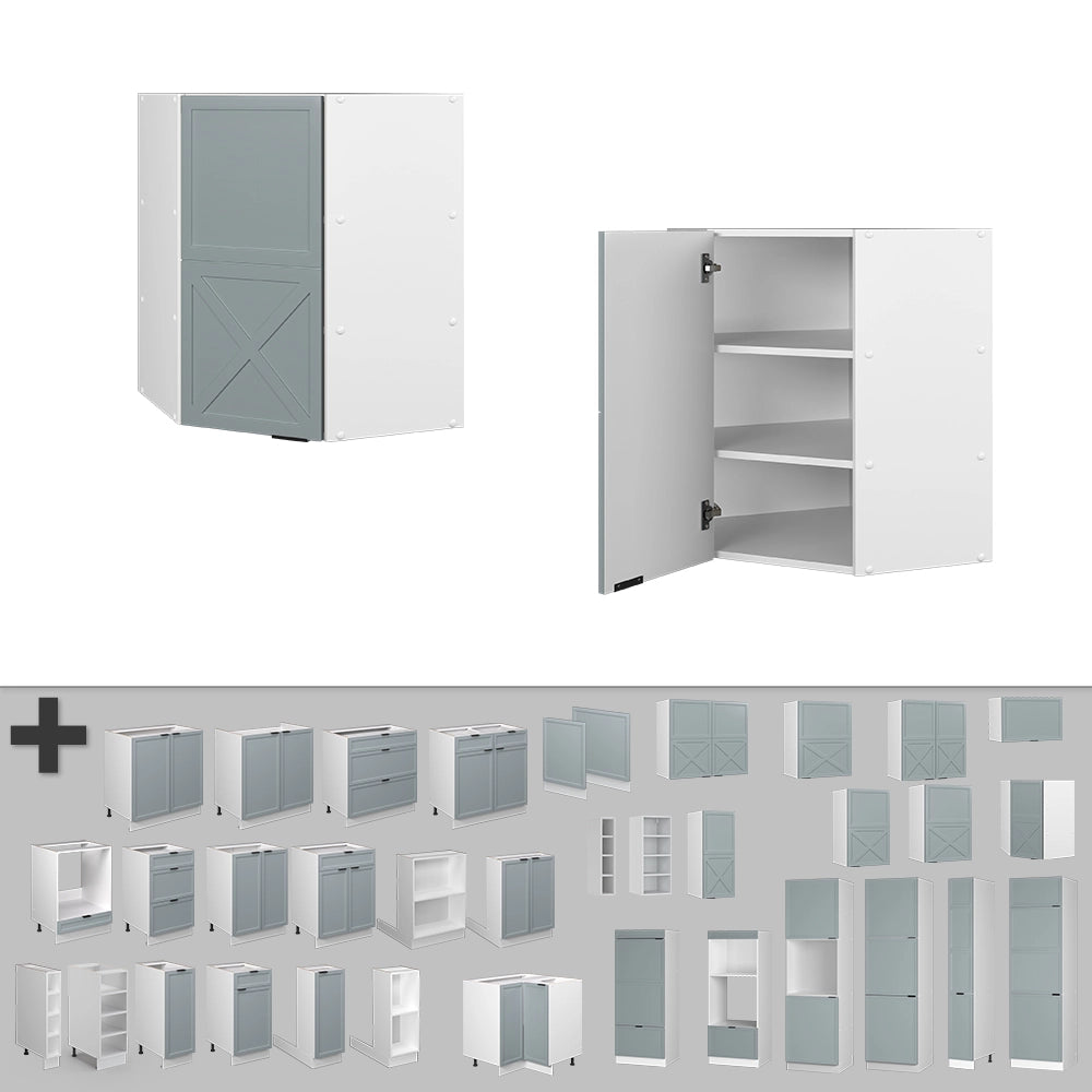 Vicco Mobile angolare da cucina Blu-grigio chiaro 57 cm