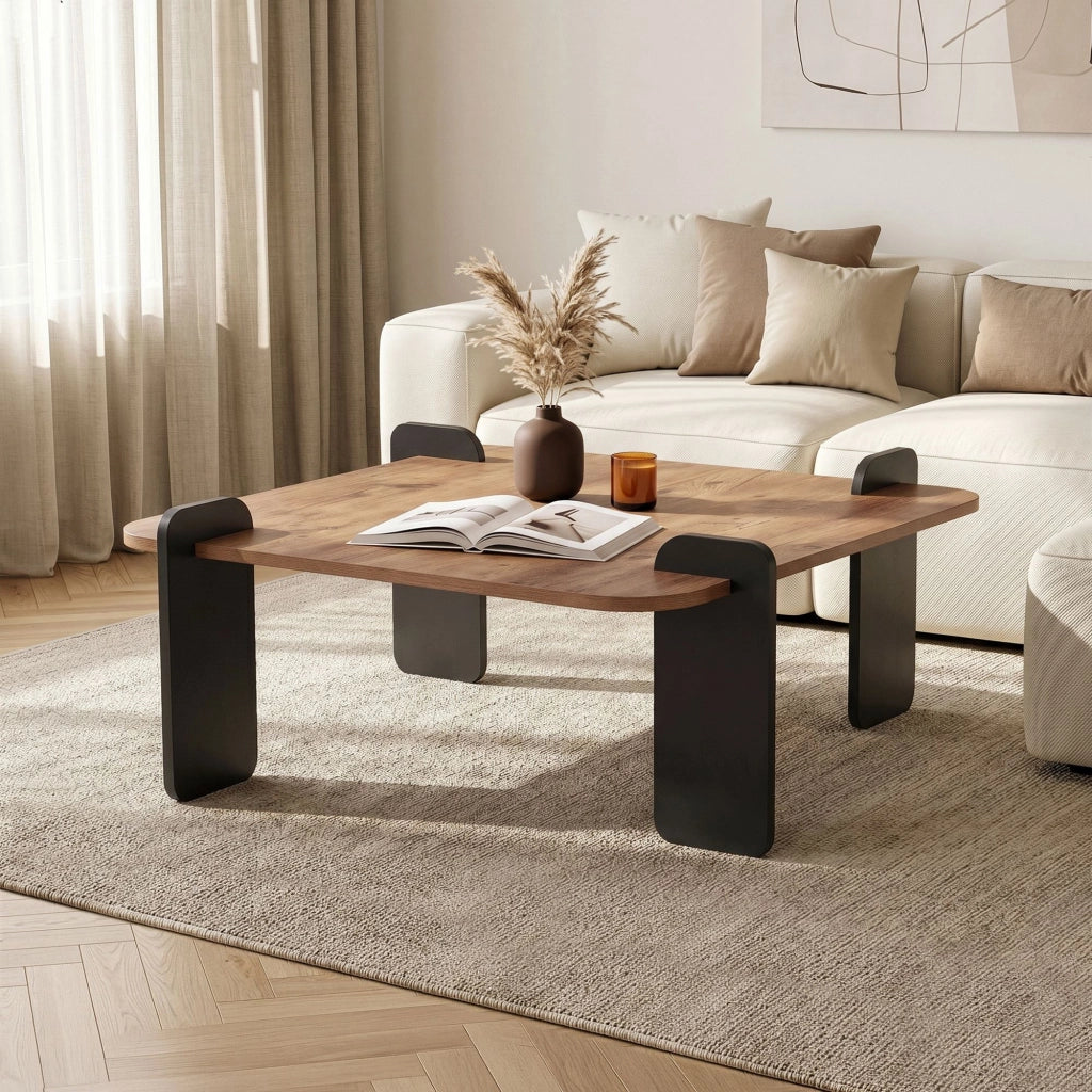 Tavolino in legno "Marais" - 90 x 90 x 35 cm - Marrone chiaro