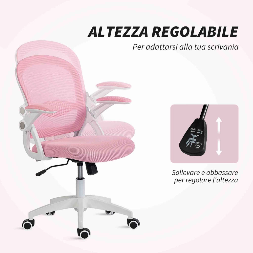 Sedia da Ufficio Ergonomica Regolabile con Schienale a Rete ¨C Zephmum ¨C Rosa 65.5x61.5x88-97.5 cm