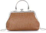 Borsa da Spalla per Donna con Chiusura a Patta con Tessuto Raffia, Stile Estivo Retro, con Catena da Spalla per Festa, Matrimonio e Spiaggia