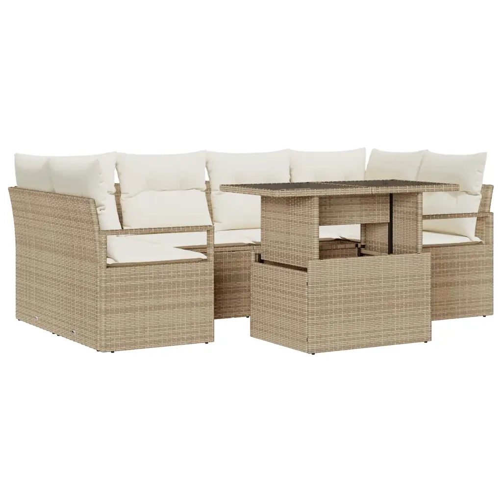 Set Divano da Giardino con archiviazione 7 pcs Beige polyrattan