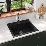 Lavello da Cucina in Granito Vasca Singola-Lavandino-Lavabo Nero 272460
