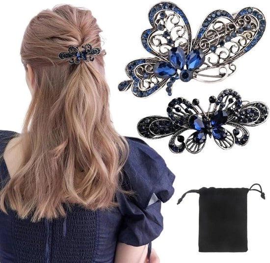 Due paia di spille per capelli con cristalli Swarovski per fiori per sposa francese - spille per capelli vintage per donne e ragazze