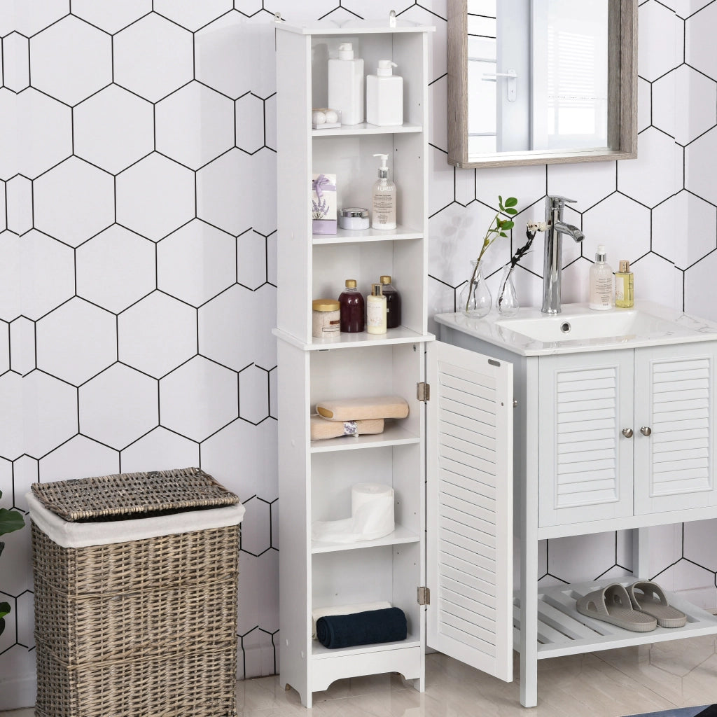 Mobile da Bagno con Ripiani Aperti e Scaffale Interno ¨C zephmum ¨C 34x20x165 cm Bianco