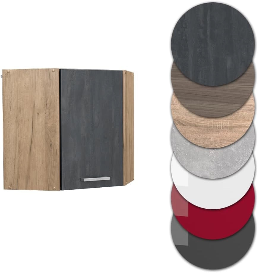 Mobile angolare da cucina R-Line, Calcestruzzo nero, 57 cm, per la libera combinazione all'interno di sistemi cucina modulari