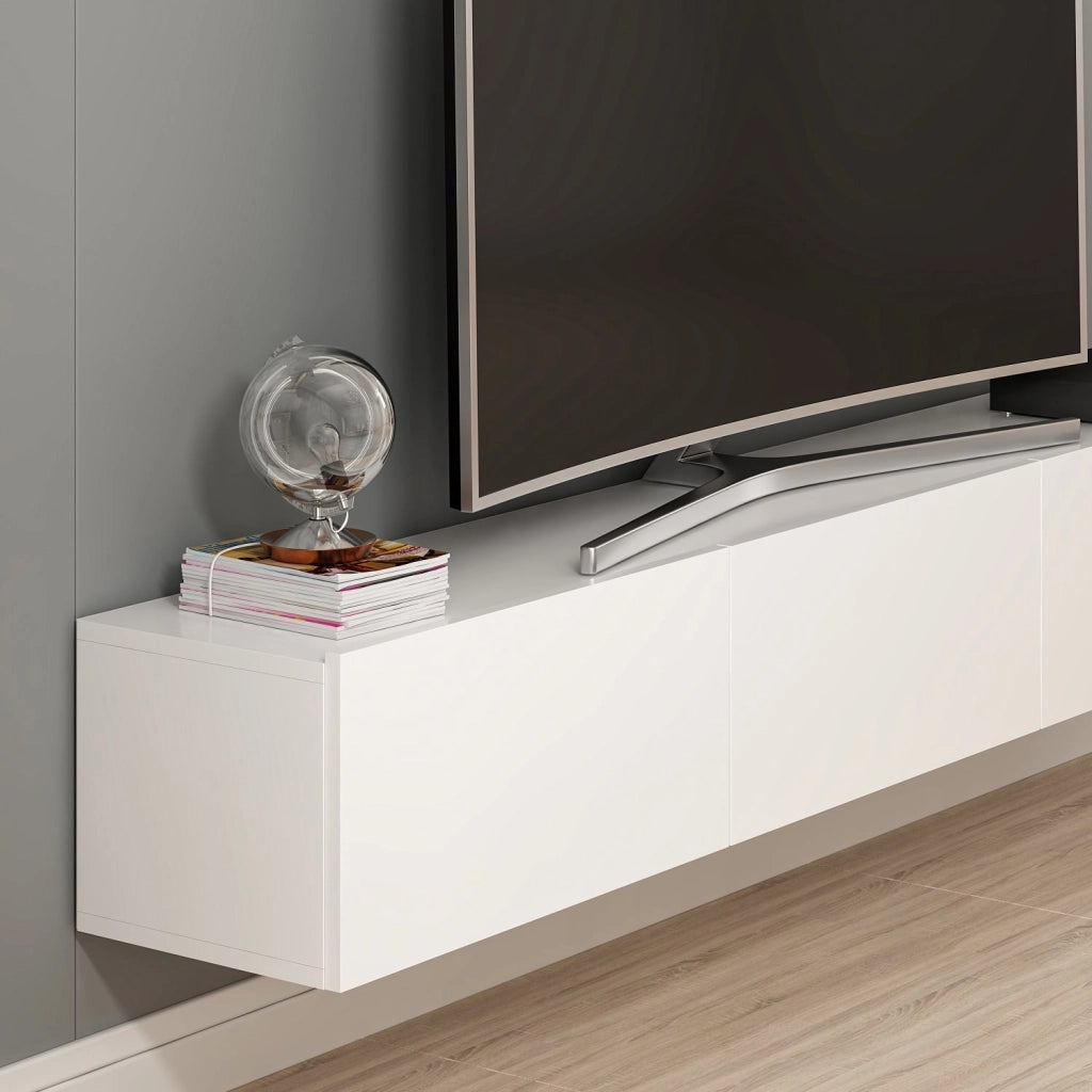 Mobile TV sospeso in legno "Rigel" - 180 x 32 x 30 cm - Bianco