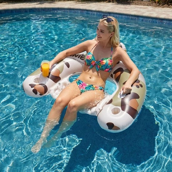 Matrassa di Piscina per Adulti - Matrassa Portatile per la Spiaggia - Doppio Valvola per Evitare L'Infiltrazione - 2 Ospiti per le Bevande - Ripiegabile - Supporto per la Schiena Comodo - Matrassa per Piscina