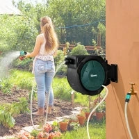 Avvolgitubo da giardino con supporto a muro e maniglia girevole a 180°, 59 x 23 x 42 cm, Nero