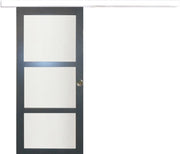 Porta scorrevole vetrata in grigio antracite RAL 7016 'Blakeria' Modello Larghezza 83 + Guida in alluminio Testata bianca + Gallo