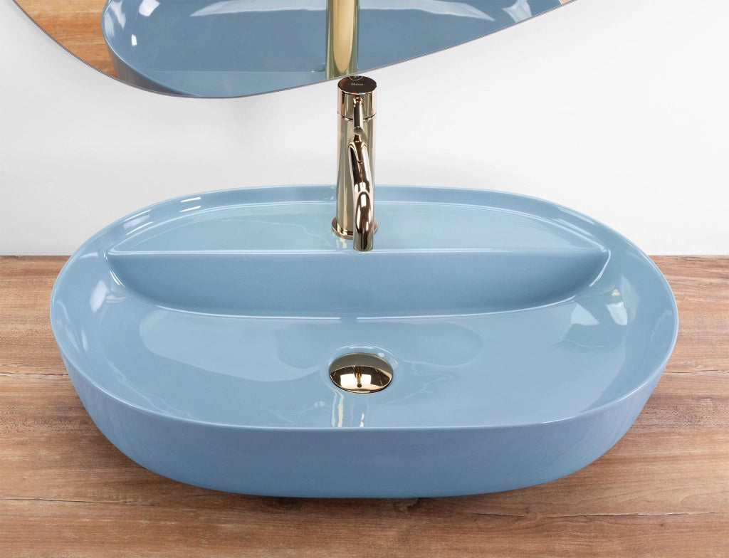 Lavabo Da Appoggio Rea Aura 61 L.blue Shiny
