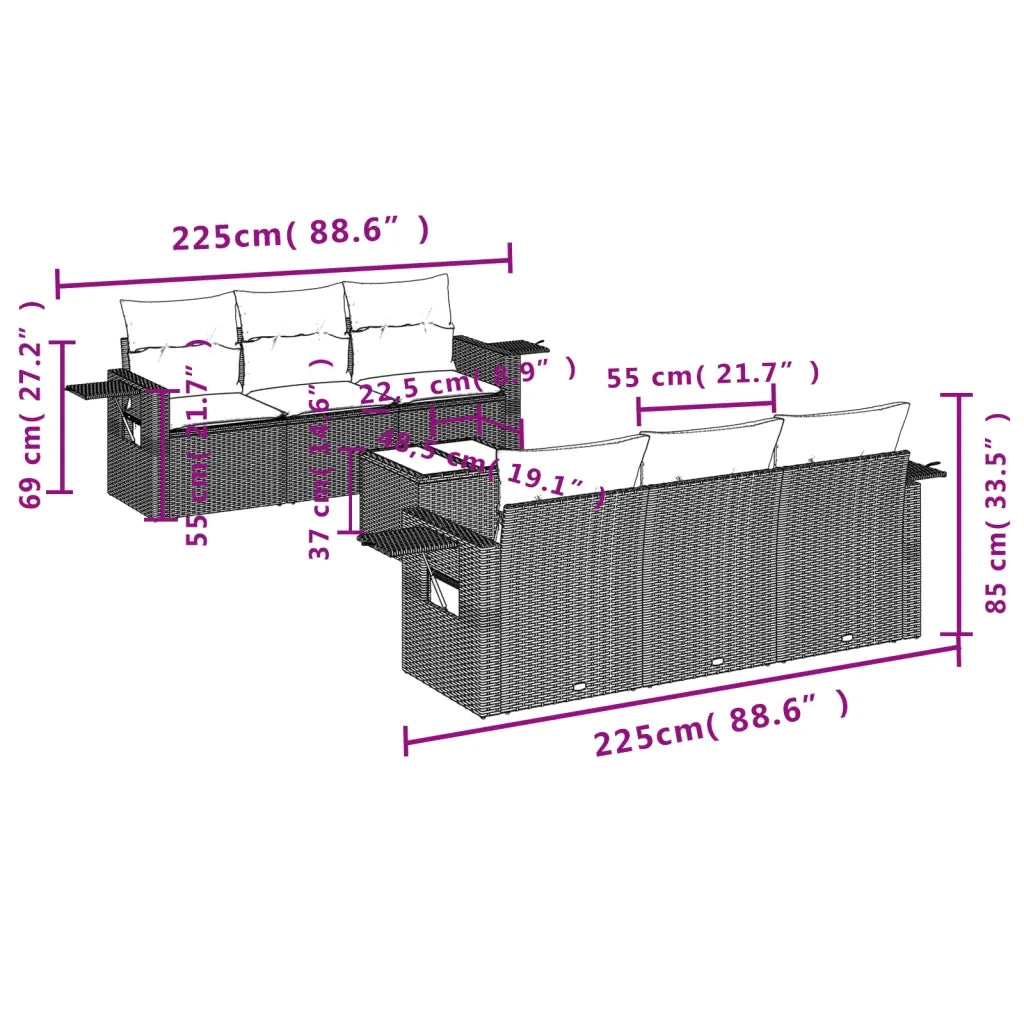 Set Divani da Giardino con Cuscini 7pz Nero Polyrattan 3219905