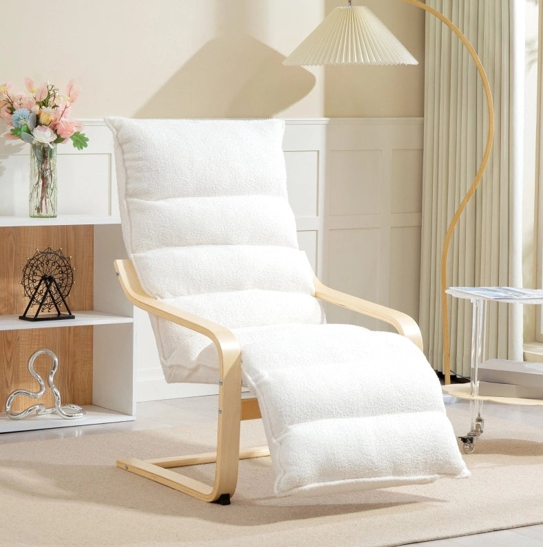 Poltrona relax 67x93-114x105 cm con poggiapiedi regolabile; movimento oscillante; poliestere bianco