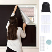 Foglia verdusterante, doppia finestra, oscuramento, chiusura solare, tenda oscurante senza perforazione, materiale oscurante portatile per viaggi, 145 x 150 cm, nero
