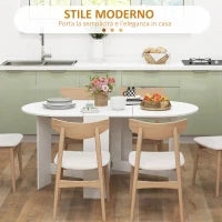 Tavolo Pieghevole per 6 Persone con 2 Ribalte Ovale in Legno, 163x80x75 cm, Bianco