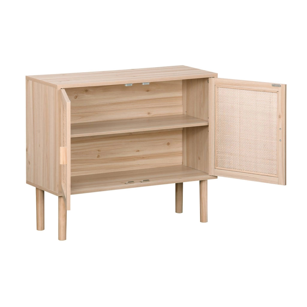 Credenza effetto canna e legno a 2 ante, 80cm, marrone naturale